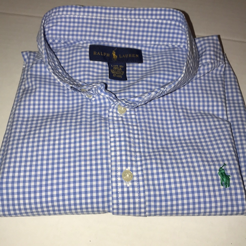 Ralph Lauren Boy L 14-16 Gingham Check Green Polo - Picture 5 of 5